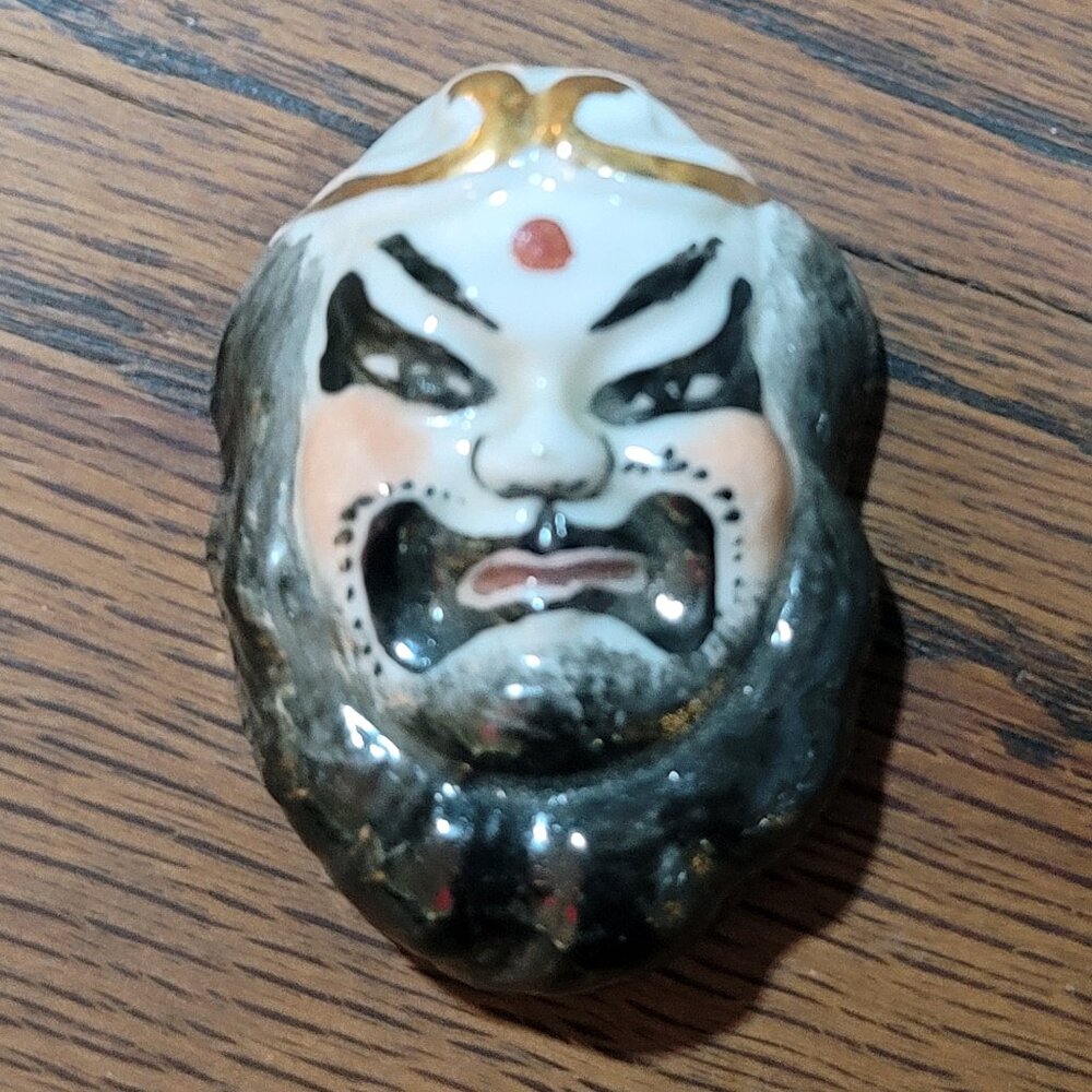 Mini Porcelain Kabuki Mask Display Figurine